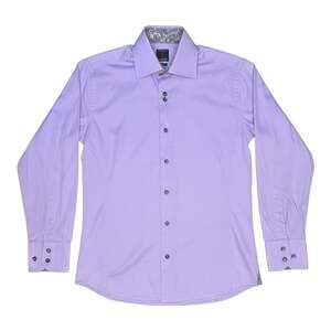 Absolute Rebellion Slim Fit Purple Dress Shirt with Paisley Contrast Collar